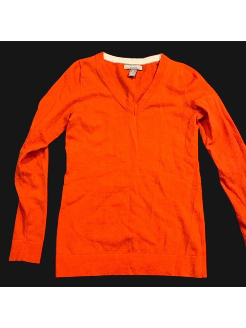 Vintage Banana Republic Bright Orange Extra Fine Merino Wool V-Neck Sweater M